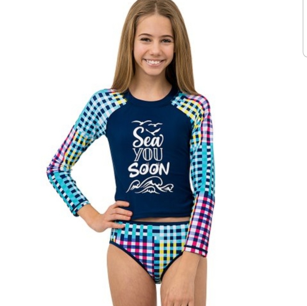 NWT Long sleeve Blue Rashguard Set - Girls
